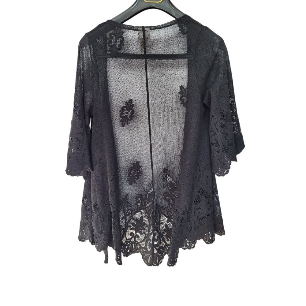 Black Boho Fairy Whimsigoth Crochet Flowy Duster Top Womens S Lace Mesh